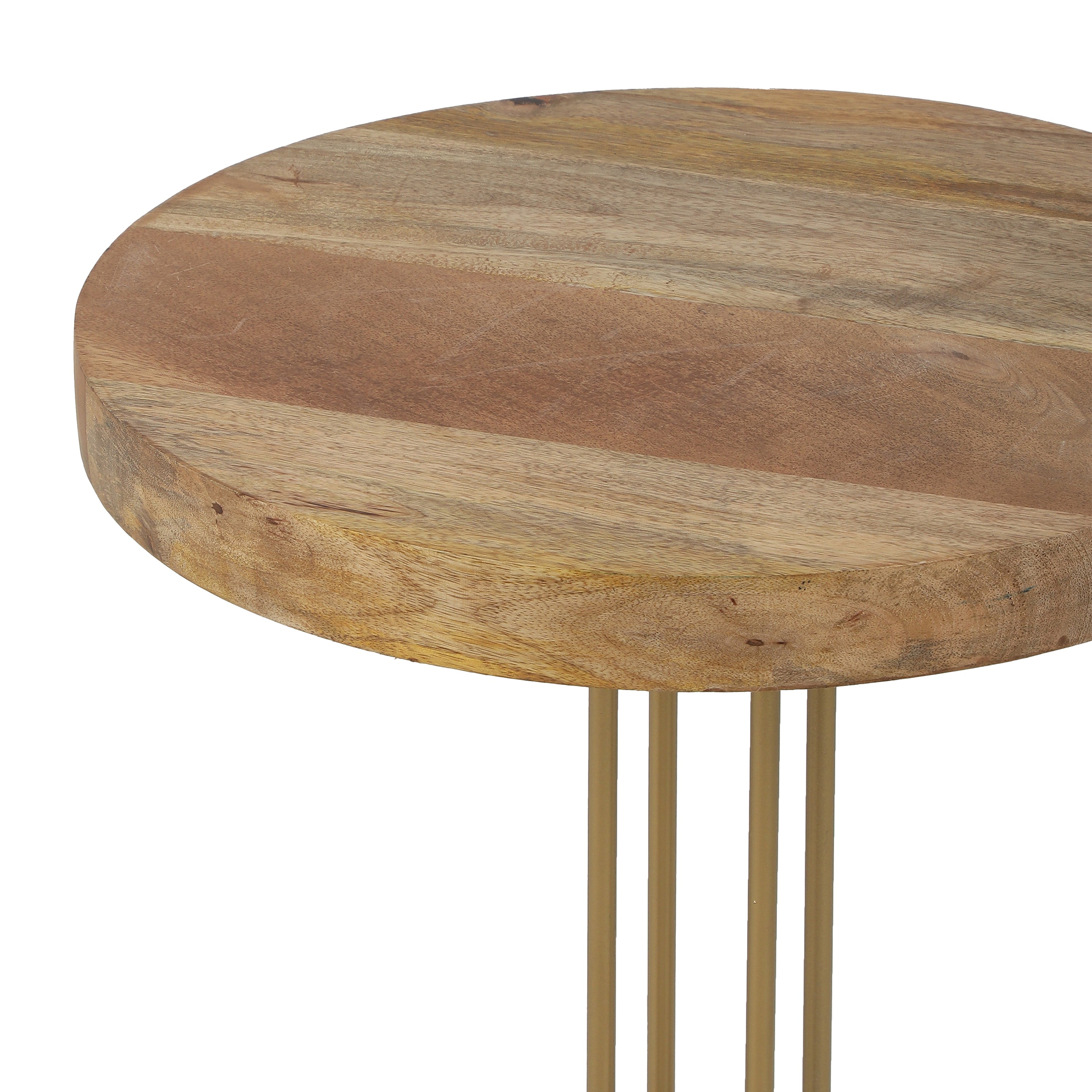 Elementary Side Table Set of 2 with Wooden Top Gold